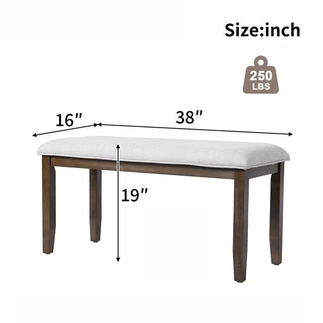 Alt view image 5 of 7 - Upholstered Bench for Bedroom End of Bed,38-inch Entryway Bench for Living Room,Dining Bench with Padded Seat and Solid Wood Leg for Kitchen Bedroom,Indoor and Hallway (Bench, Beige+Brown)