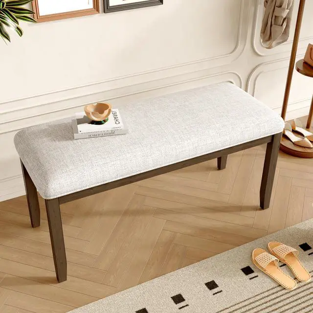 Main image of Upholstered Bench for Bedroom End of Bed,38-inch Entryway Bench for Living Room,Dining Bench with Padded Seat and Solid Wood Leg for Kitchen Bedroom,Indoor and Hallway (Bench, Beige+Brown)
