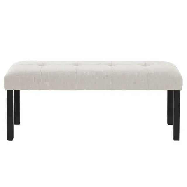 Alt view image 5 of 7 - Modern Tufted Linen Dining Bench, Farmhouse Upholstered Entryway Bench with Black Rubber Wood Legs, Versatile for Kitchen, Bedroom, Hallway, Beige