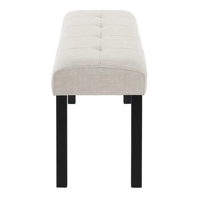 Alt view image 7 of 7 - Modern Tufted Linen Dining Bench, Farmhouse Upholstered Entryway Bench with Black Rubber Wood Legs, Versatile for Kitchen, Bedroom, Hallway, Beige