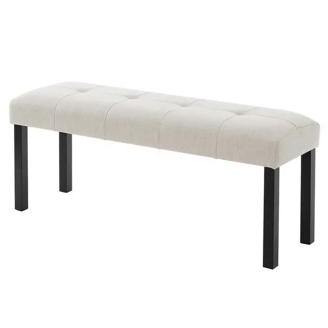 Alt view image 6 of 7 - Modern Tufted Linen Dining Bench, Farmhouse Upholstered Entryway Bench with Black Rubber Wood Legs, Versatile for Kitchen, Bedroom, Hallway, Beige