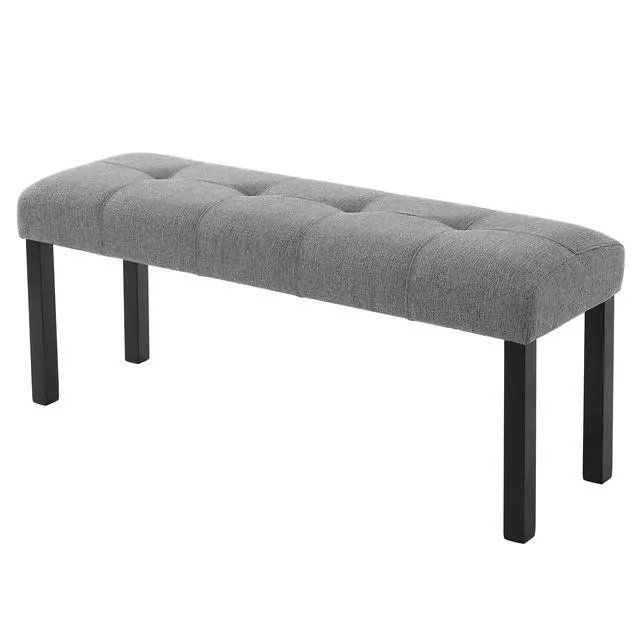 Alt view image 6 of 7 - Modern Tufted Linen Dining Bench, Farmhouse Upholstered Entryway Bench With Black Rubber Wood Legs, Versatile For Kitchen, Bedroom, Hallway, Gray