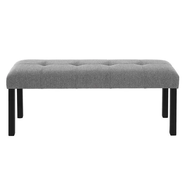 Alt view image 5 of 7 - Modern Tufted Linen Dining Bench, Farmhouse Upholstered Entryway Bench With Black Rubber Wood Legs, Versatile For Kitchen, Bedroom, Hallway, Gray