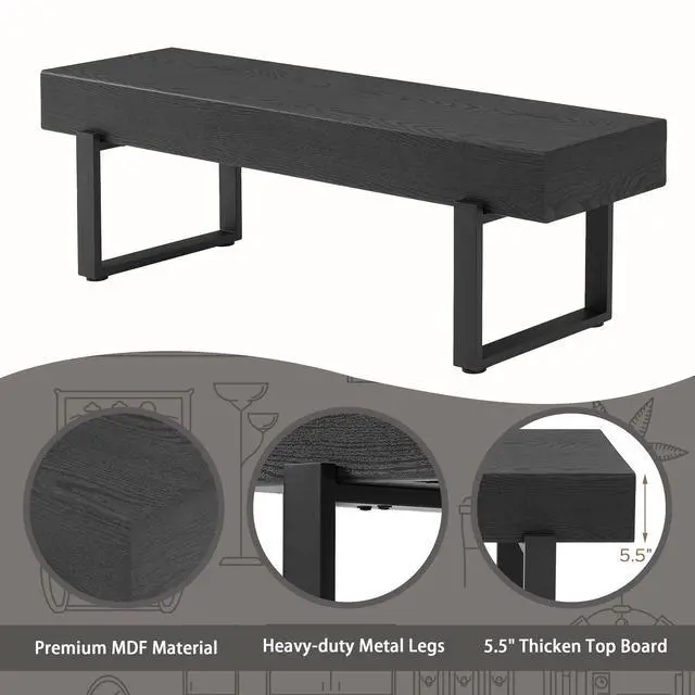 Alt view image 3 of 7 - 59" Wood Bench for Bedroom End of Bed, Farmhouse Indoor Kitchen Table Benches,Versatile Modern Shoe Bench for Entryway, Black