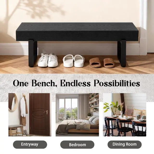 Alt view image 5 of 7 - 59" Wood Bench for Bedroom End of Bed, Farmhouse Indoor Kitchen Table Benches,Versatile Modern Shoe Bench for Entryway, Black