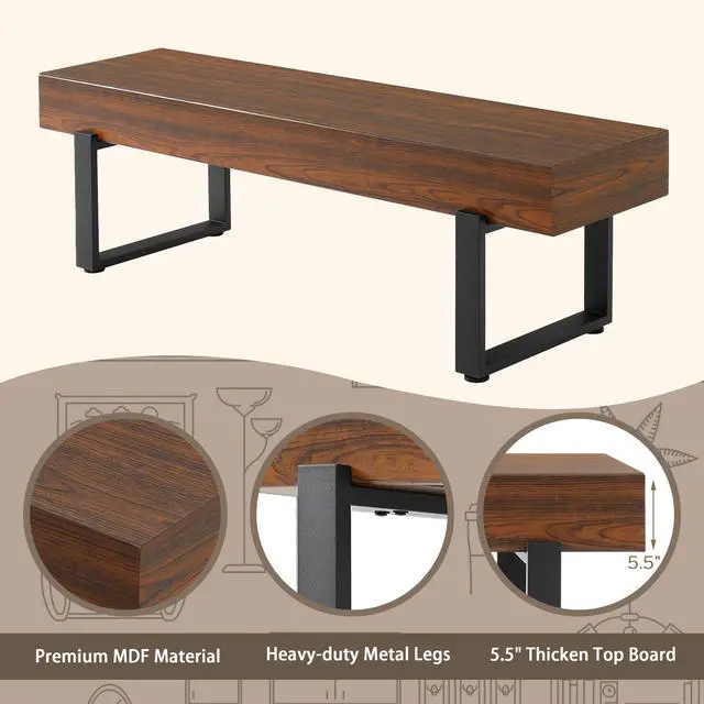 Alt view image 3 of 7 - 59" Wood Bench for Bedroom End of Bed, Farmhouse Indoor Kitchen Table Benches,Versatile Modern Shoe Bench for Entryway, Espresso