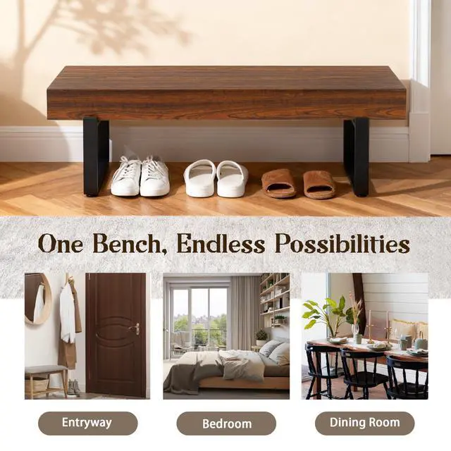 Alt view image 5 of 7 - 59" Wood Bench for Bedroom End of Bed, Farmhouse Indoor Kitchen Table Benches,Versatile Modern Shoe Bench for Entryway, Espresso
