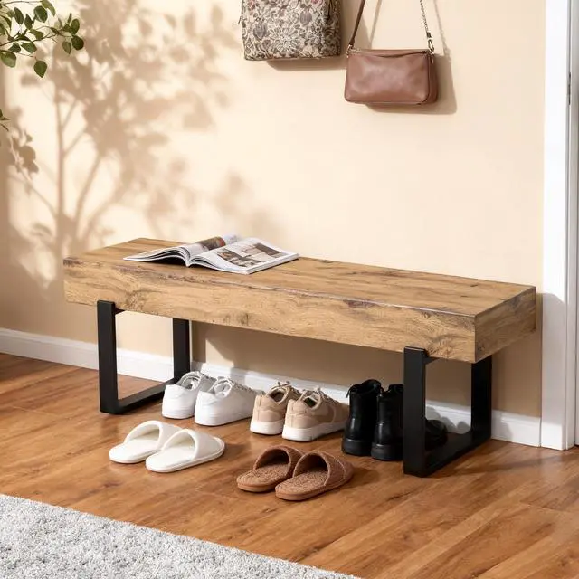 Main image of 59" Wood Bench for Bedroom End of Bed, Farmhouse Indoor Kitchen Table Benches,Versatile Modern Shoe Bench for Entryway, Natural