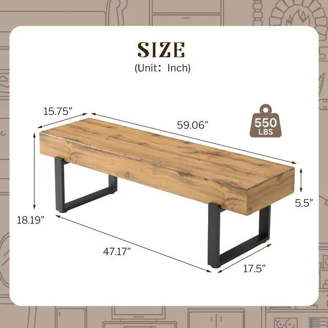 Alt view image 2 of 7 - 59" Wood Bench for Bedroom End of Bed, Farmhouse Indoor Kitchen Table Benches,Versatile Modern Shoe Bench for Entryway, Natural
