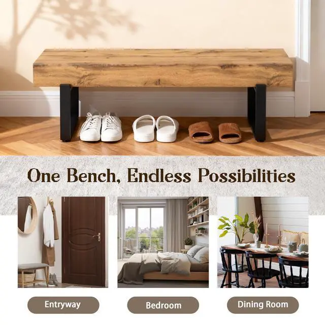 Alt view image 5 of 7 - 59" Wood Bench for Bedroom End of Bed, Farmhouse Indoor Kitchen Table Benches,Versatile Modern Shoe Bench for Entryway, Natural