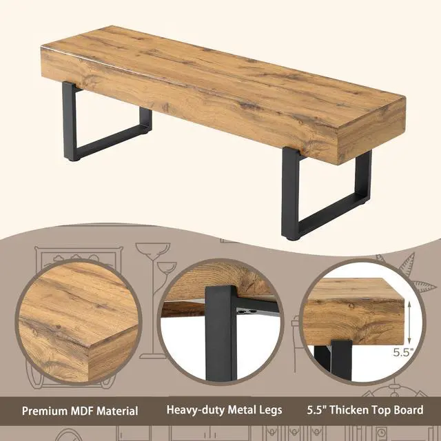 Alt view image 3 of 7 - 59" Wood Bench for Bedroom End of Bed, Farmhouse Indoor Kitchen Table Benches,Versatile Modern Shoe Bench for Entryway, Natural