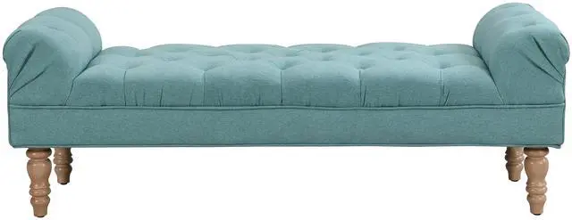 Alt view image 5 of 6 - Button-Tufted End of Bed Bench,Large Upholstered Ottoman,Foot Rest with Legs,Footstool with Rolled Arms,Upholstered Fabric Bench,Indoor Bench for Bedroom,Living Room,Entryway,Dusty Teal