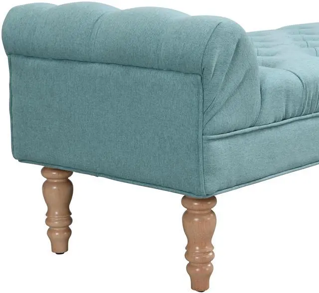 Alt view image 3 of 6 - Button-Tufted End of Bed Bench,Large Upholstered Ottoman,Foot Rest with Legs,Footstool with Rolled Arms,Upholstered Fabric Bench,Indoor Bench for Bedroom,Living Room,Entryway,Dusty Teal