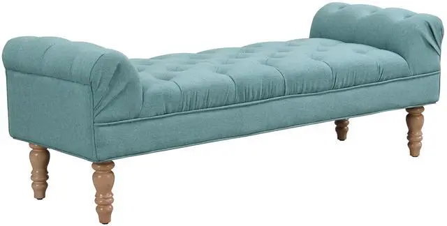 Alt view image 4 of 6 - Button-Tufted End of Bed Bench,Large Upholstered Ottoman,Foot Rest with Legs,Footstool with Rolled Arms,Upholstered Fabric Bench,Indoor Bench for Bedroom,Living Room,Entryway,Dusty Teal