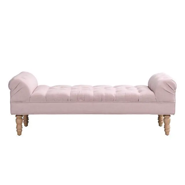 Alt view image 3 of 7 - Button-Tufted End of Bed Bench,Large Upholstered Ottoman,Foot Rest with Legs,Footstool with Rolled Arms,Upholstered Fabric Bench,Indoor Bench for Bedroom,Living Room,Entryway,Pink