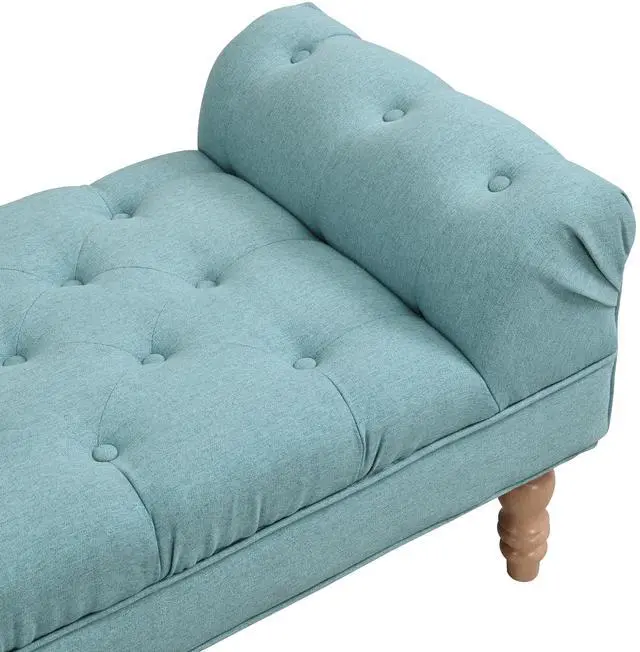 Alt view image 6 of 6 - Button-Tufted End of Bed Bench,Large Upholstered Ottoman,Foot Rest with Legs,Footstool with Rolled Arms,Upholstered Fabric Bench,Indoor Bench for Bedroom,Living Room,Entryway,Dusty Teal