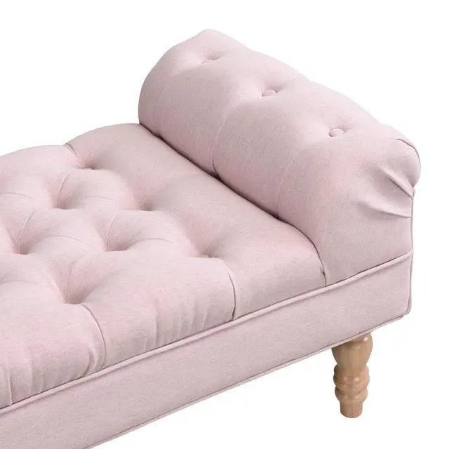 Alt view image 5 of 7 - Button-Tufted End of Bed Bench,Large Upholstered Ottoman,Foot Rest with Legs,Footstool with Rolled Arms,Upholstered Fabric Bench,Indoor Bench for Bedroom,Living Room,Entryway,Pink