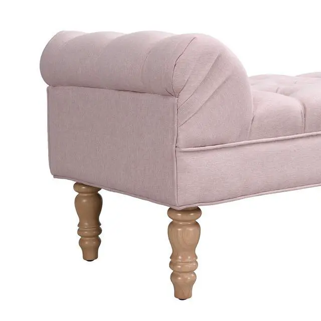 Alt view image 6 of 7 - Button-Tufted End of Bed Bench,Large Upholstered Ottoman,Foot Rest with Legs,Footstool with Rolled Arms,Upholstered Fabric Bench,Indoor Bench for Bedroom,Living Room,Entryway,Pink