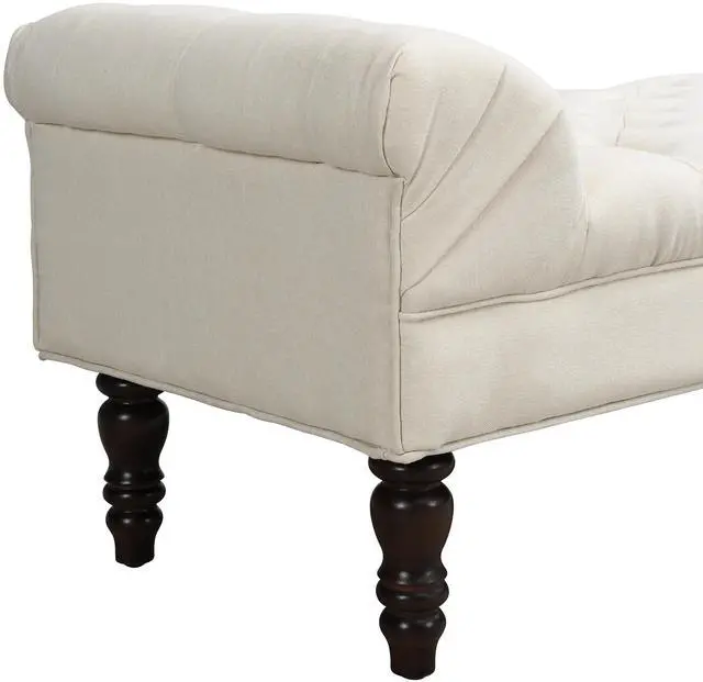 Alt view image 5 of 7 - Button-Tufted End of Bed Bench,Large Upholstered Ottoman,Foot Rest with Legs,Footstool with Rolled Arms,Upholstered Fabric Bench,Indoor Bench for Bedroom,Living Room,Entryway,Beige