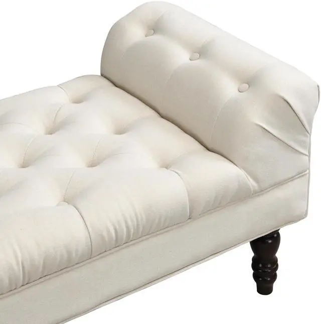 Alt view image 7 of 7 - Button-Tufted End of Bed Bench,Large Upholstered Ottoman,Foot Rest with Legs,Footstool with Rolled Arms,Upholstered Fabric Bench,Indoor Bench for Bedroom,Living Room,Entryway,Beige