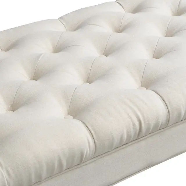 Alt view image 6 of 7 - Button-Tufted End of Bed Bench,Large Upholstered Ottoman,Foot Rest with Legs,Footstool with Rolled Arms,Upholstered Fabric Bench,Indoor Bench for Bedroom,Living Room,Entryway,Beige
