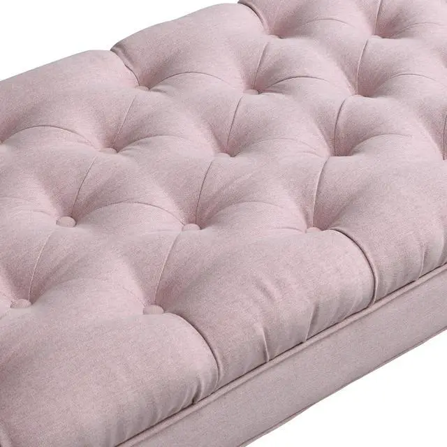 Alt view image 7 of 7 - Button-Tufted End of Bed Bench,Large Upholstered Ottoman,Foot Rest with Legs,Footstool with Rolled Arms,Upholstered Fabric Bench,Indoor Bench for Bedroom,Living Room,Entryway,Pink