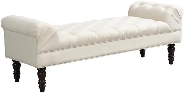 Alt view image 4 of 7 - Button-Tufted End of Bed Bench,Large Upholstered Ottoman,Foot Rest with Legs,Footstool with Rolled Arms,Upholstered Fabric Bench,Indoor Bench for Bedroom,Living Room,Entryway,Beige