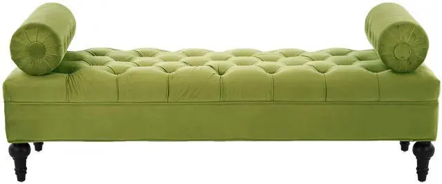 Alt view image 3 of 6 - Modern Bedroom Bench,Bench for End of Bed,Velvet Upholstered Bench with 2 Detachable Pillows,Comfy Upholstered Footstool,Ottoman for Bedroom,Living Room, Entryway,Green