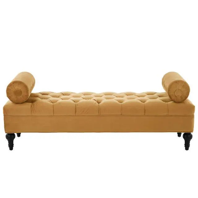 Alt view image 3 of 6 - Modern Bedroom Bench,Bench for End of Bed,Velvet Upholstered Bench with 2 Detachable Pillows,Comfy Upholstered Footstool,Ottoman for Bedroom,Living Room, Entryway,Yellow