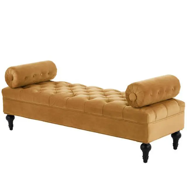 Alt view image 2 of 6 - Modern Bedroom Bench,Bench for End of Bed,Velvet Upholstered Bench with 2 Detachable Pillows,Comfy Upholstered Footstool,Ottoman for Bedroom,Living Room, Entryway,Yellow