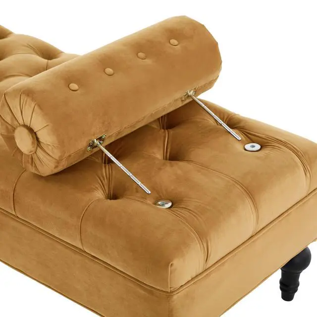 Alt view image 6 of 6 - Modern Bedroom Bench,Bench for End of Bed,Velvet Upholstered Bench with 2 Detachable Pillows,Comfy Upholstered Footstool,Ottoman for Bedroom,Living Room, Entryway,Yellow
