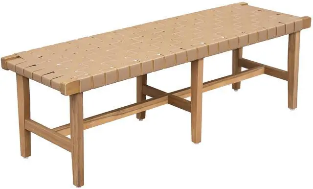 Main image of Stylish Acacia Wood Bedroom Bench with Woven PU Leather Seat