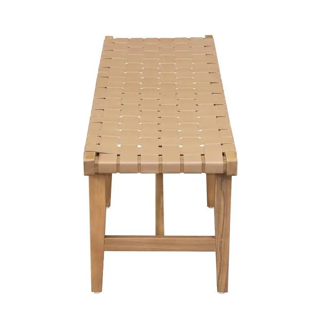 Alt view image 5 of 7 - Stylish Acacia Wood Bedroom Bench with Woven PU Leather Seat