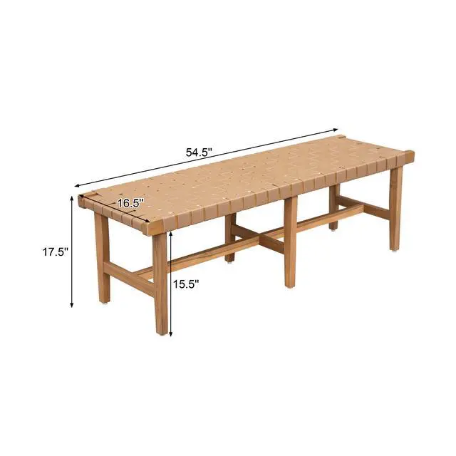 Alt view image 3 of 7 - Stylish Acacia Wood Bedroom Bench with Woven PU Leather Seat