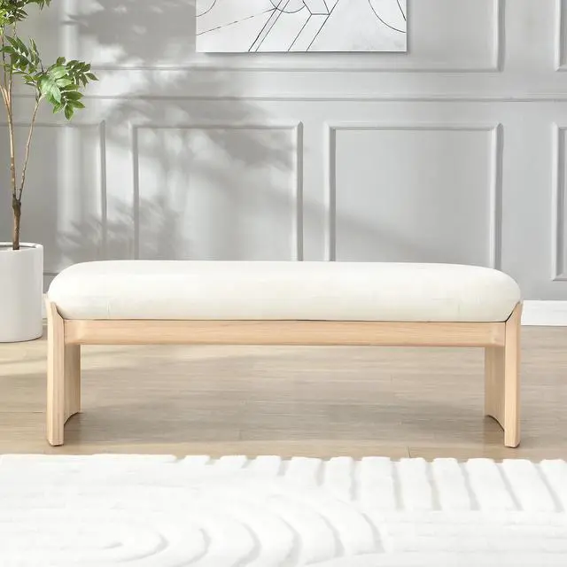 Alt view image 2 of 7 - 51.5 Inch Beige Rubber Wood Footstool For Bedroom and Living Room