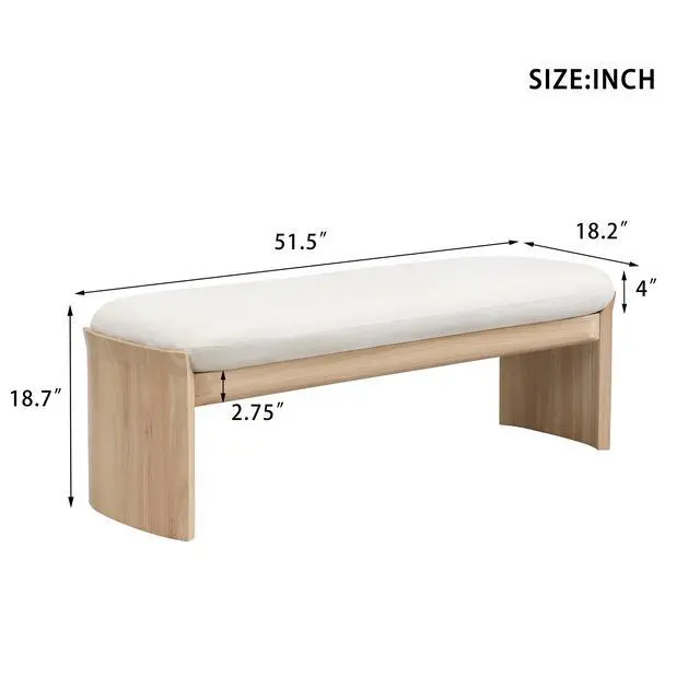 Alt view image 3 of 7 - 51.5 Inch Beige Rubber Wood Footstool For Bedroom and Living Room