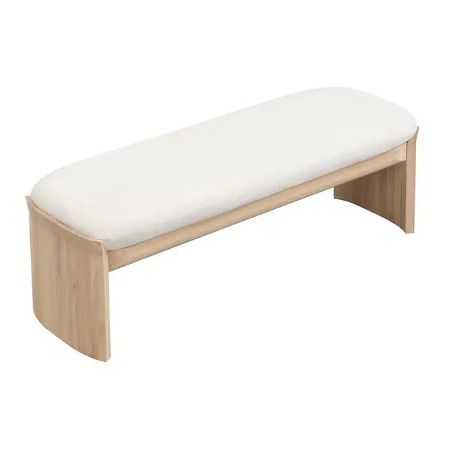 Alt view image 5 of 7 - 51.5 Inch Beige Rubber Wood Footstool For Bedroom and Living Room