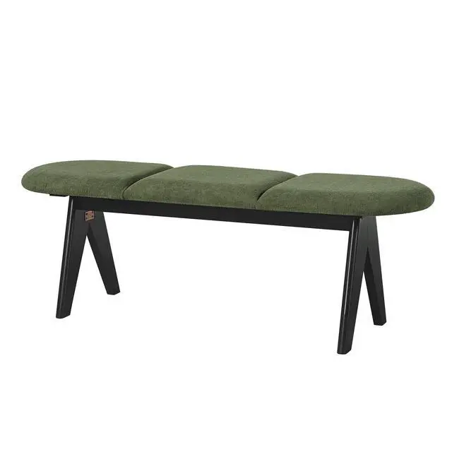 Alt view image 5 of 7 - Upholstered Bench with Black Wood Legs, Green Fabric Seat, Solid & Manufactured Wood Construction, 250 LBS Capacity, 53" Entryway Bench for Living Room & Bedroom