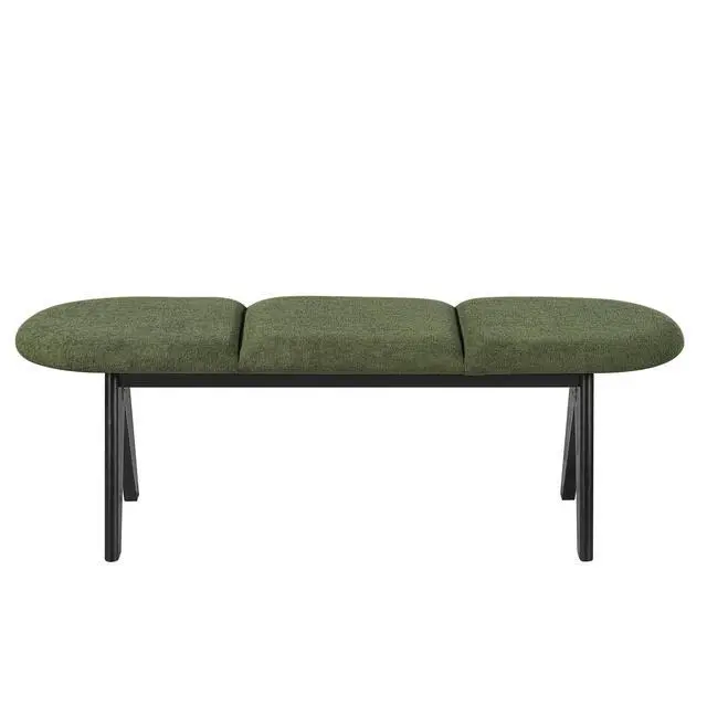 Alt view image 6 of 7 - Upholstered Bench with Black Wood Legs, Green Fabric Seat, Solid & Manufactured Wood Construction, 250 LBS Capacity, 53" Entryway Bench for Living Room & Bedroom