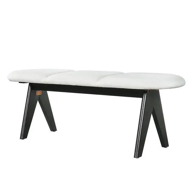 Alt view image 4 of 7 - Upholstered Bench with Black Wood Legs, White Fabric Seat, Solid & Manufactured Wood Construction, 250 LBS Capacity, 53" Entryway Bench for Living Room & Bedroom