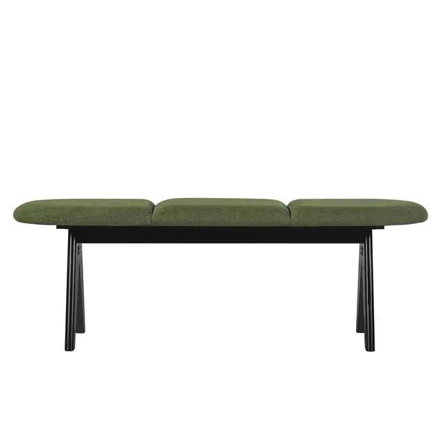 Alt view image 7 of 7 - Upholstered Bench with Black Wood Legs, Green Fabric Seat, Solid & Manufactured Wood Construction, 250 LBS Capacity, 53" Entryway Bench for Living Room & Bedroom