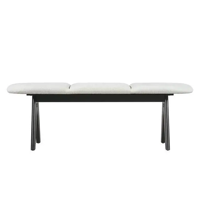 Alt view image 6 of 7 - Upholstered Bench with Black Wood Legs, White Fabric Seat, Solid & Manufactured Wood Construction, 250 LBS Capacity, 53" Entryway Bench for Living Room & Bedroom