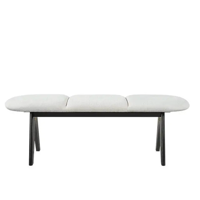 Alt view image 5 of 7 - Upholstered Bench with Black Wood Legs, White Fabric Seat, Solid & Manufactured Wood Construction, 250 LBS Capacity, 53" Entryway Bench for Living Room & Bedroom