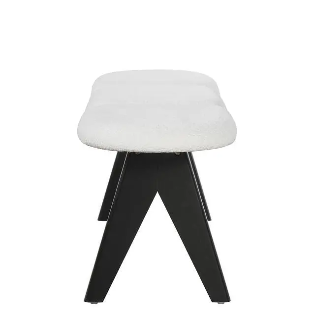 Alt view image 7 of 7 - Upholstered Bench with Black Wood Legs, White Fabric Seat, Solid & Manufactured Wood Construction, 250 LBS Capacity, 53" Entryway Bench for Living Room & Bedroom