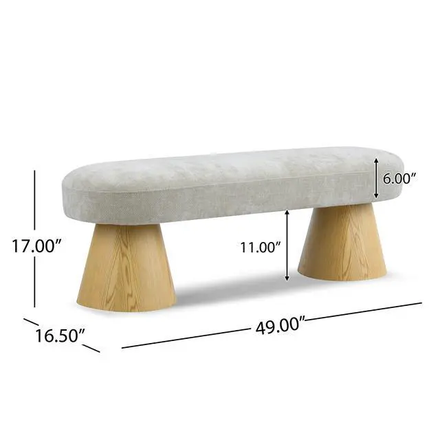 Alt view image 3 of 7 - Dining Bench for Dining Room, Upholstered Bedroom End of Bed Entryway Bench Chenille Ottoman for Living Room, Oatmeal, 300 LBS Weight Capacity