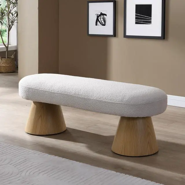 Alt view image 2 of 7 - Dining Bench for Dining Room, Upholstered Bedroom End of Bed Entryway Bench Fabric Ottoman for Living Room, Beige Stool Top 300 LBS Weight Capacity