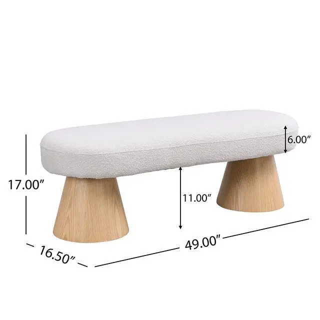 Alt view image 3 of 7 - Dining Bench for Dining Room, Upholstered Bedroom End of Bed Entryway Bench Fabric Ottoman for Living Room, Beige Stool Top 300 LBS Weight Capacity