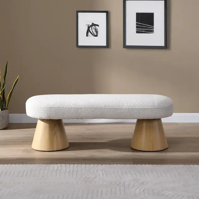 Alt view image 4 of 7 - Dining Bench for Dining Room, Upholstered Bedroom End of Bed Entryway Bench Fabric Ottoman for Living Room, Beige Stool Top 300 LBS Weight Capacity