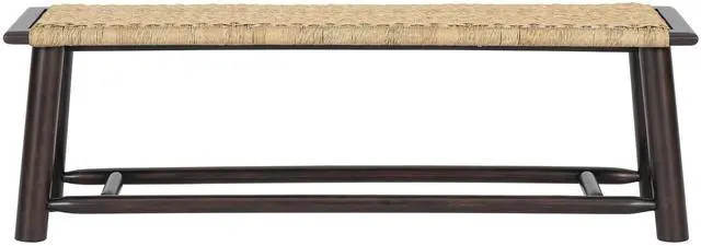 Main image of Farmhouse Modern Solid Wood Rattan Bench - 59 Inch Indoor & Covered Outdoor Bench Walnut Finish Multi-Functional Design