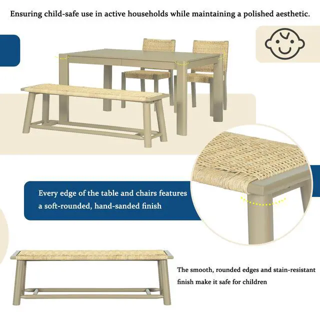 Alt view image 2 of 7 - Farmhouse Modern Solid Wood Rattan Bench - 59 Inch Indoor & Covered Outdoor Bench Champagne Finish Multi-Functional Design